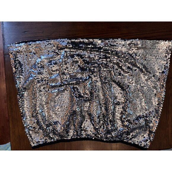 NWT J. Crew Collection Ltd. Edition Silver Sequined Mini Skirt w/Black Lining XL - Picture 2 of 7
